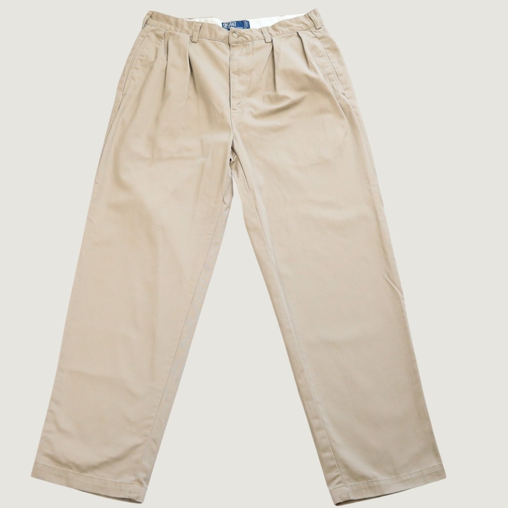 Vintage Polo Ralph Lauren Andrew Pant Mens 34x30 Tan Khaki Pleated Cotton Chinos